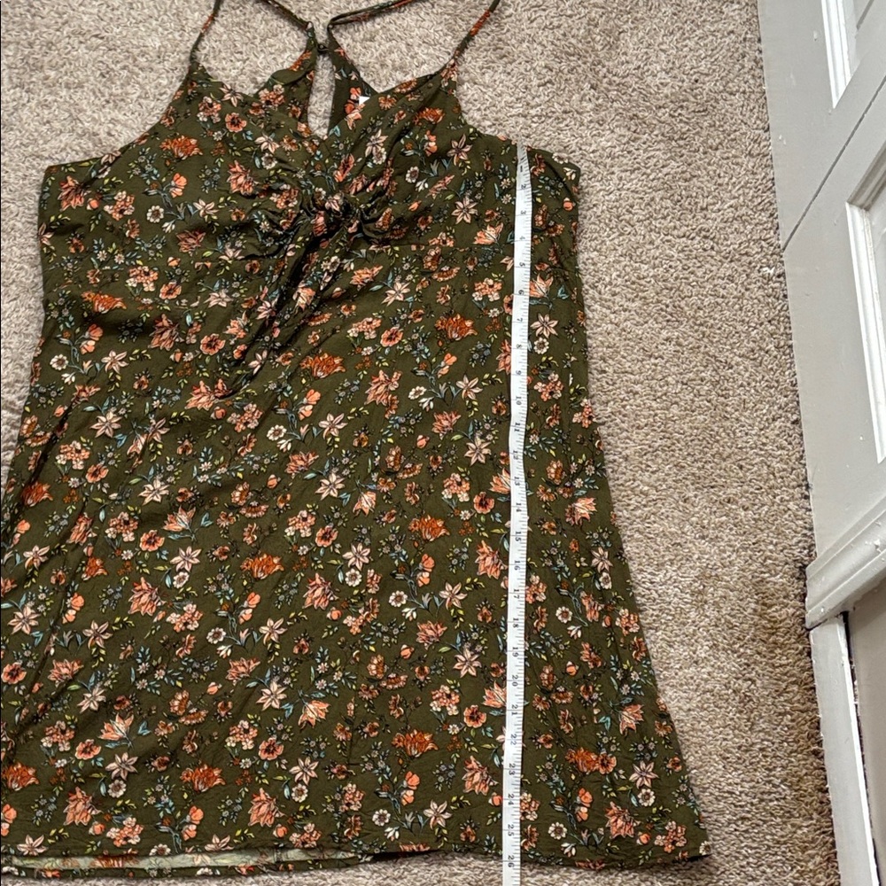 Xhilaration Olive Green Floral Tie-Front Midi Dress - Picture 8 of 9